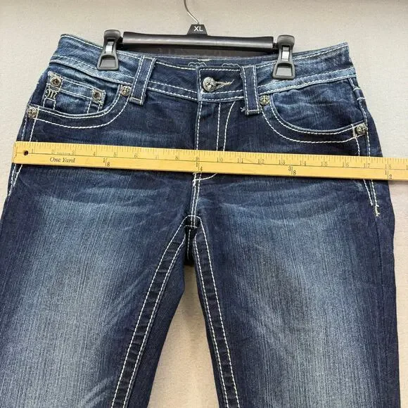 Miss Me Jeans Women's 28x31 (6) Dark Blue Skinny Fleur de Lis Blingy Western - Picture 11 of 14
